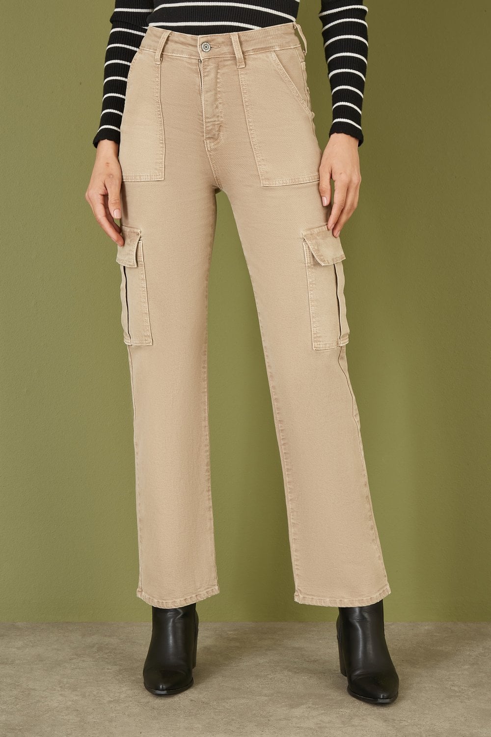 Yumi Stone Stretch Cargo Canvas Stretch Pants Yumi