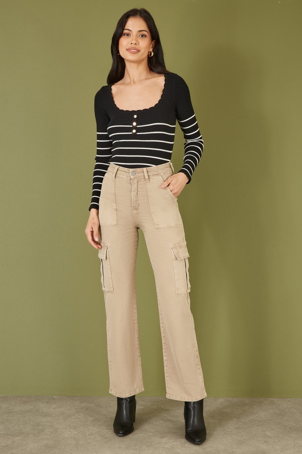 Yumi Stone Stretch Cargo Canvas Stretch Pants Yumi