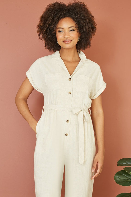 Yumi Stone Viscose Button Up Jumpsuit Yumi