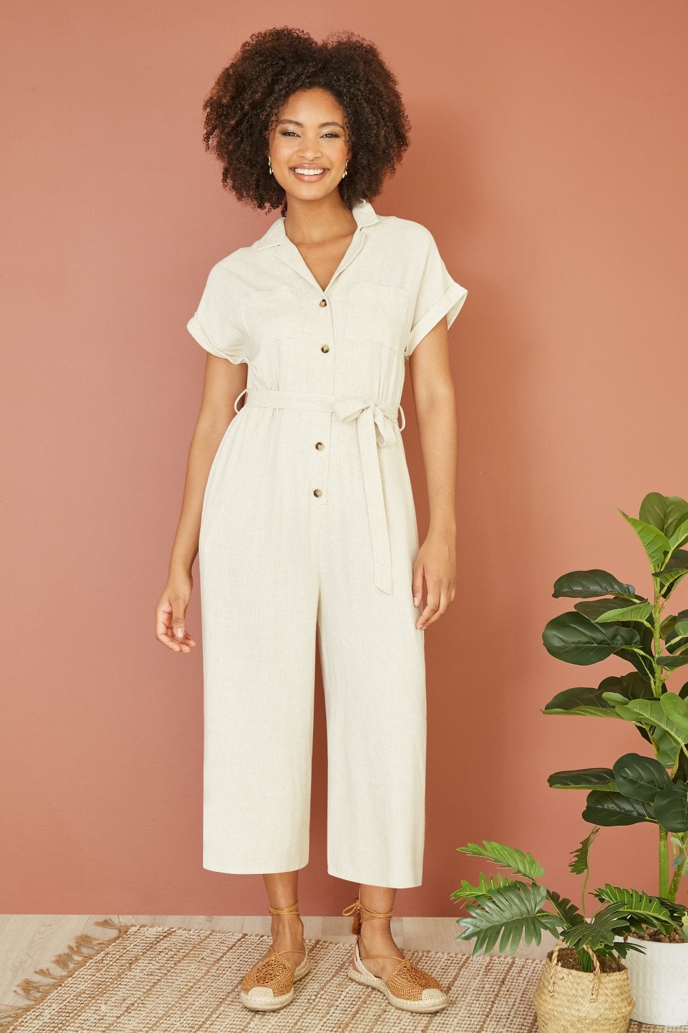 Yumi Stone Viscose Button Up Jumpsuit Yumi