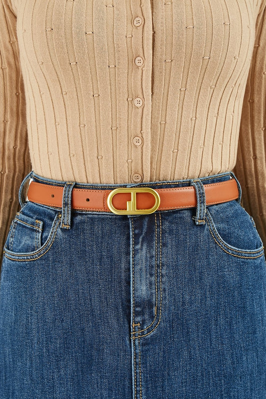 Yumi Tan Gold Retro Gold Buckle Belt Yumi