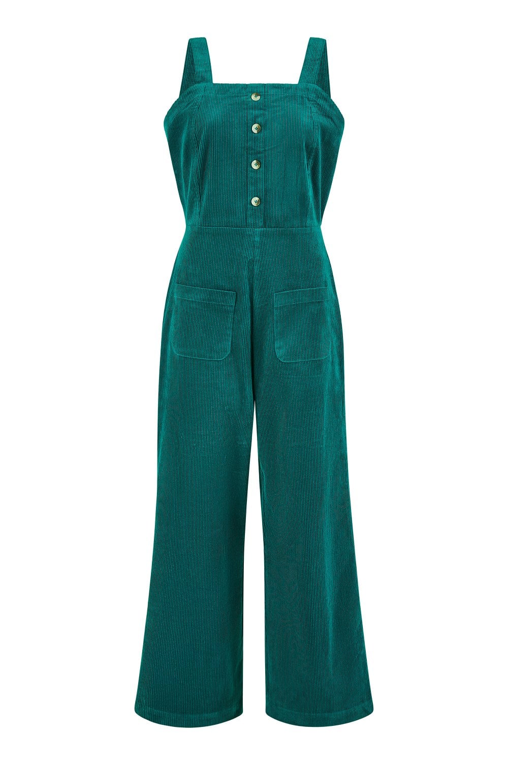 Yumi Teal Cord Stretch Dungaree Style Jumpsuit Yumi