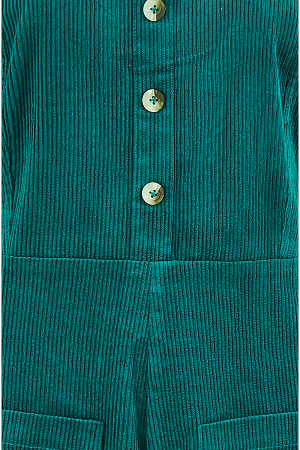 Yumi Teal Cord Stretch Dungaree Style Jumpsuit Yumi