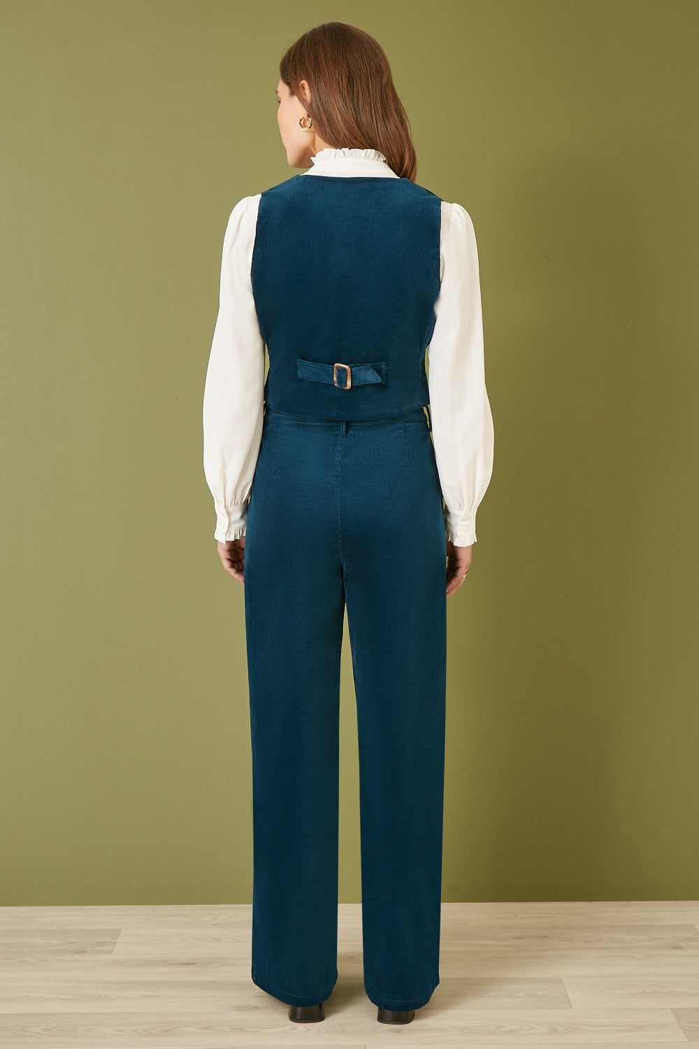 Yumi Teal Cord Trousers With Patch Pockets Yumi