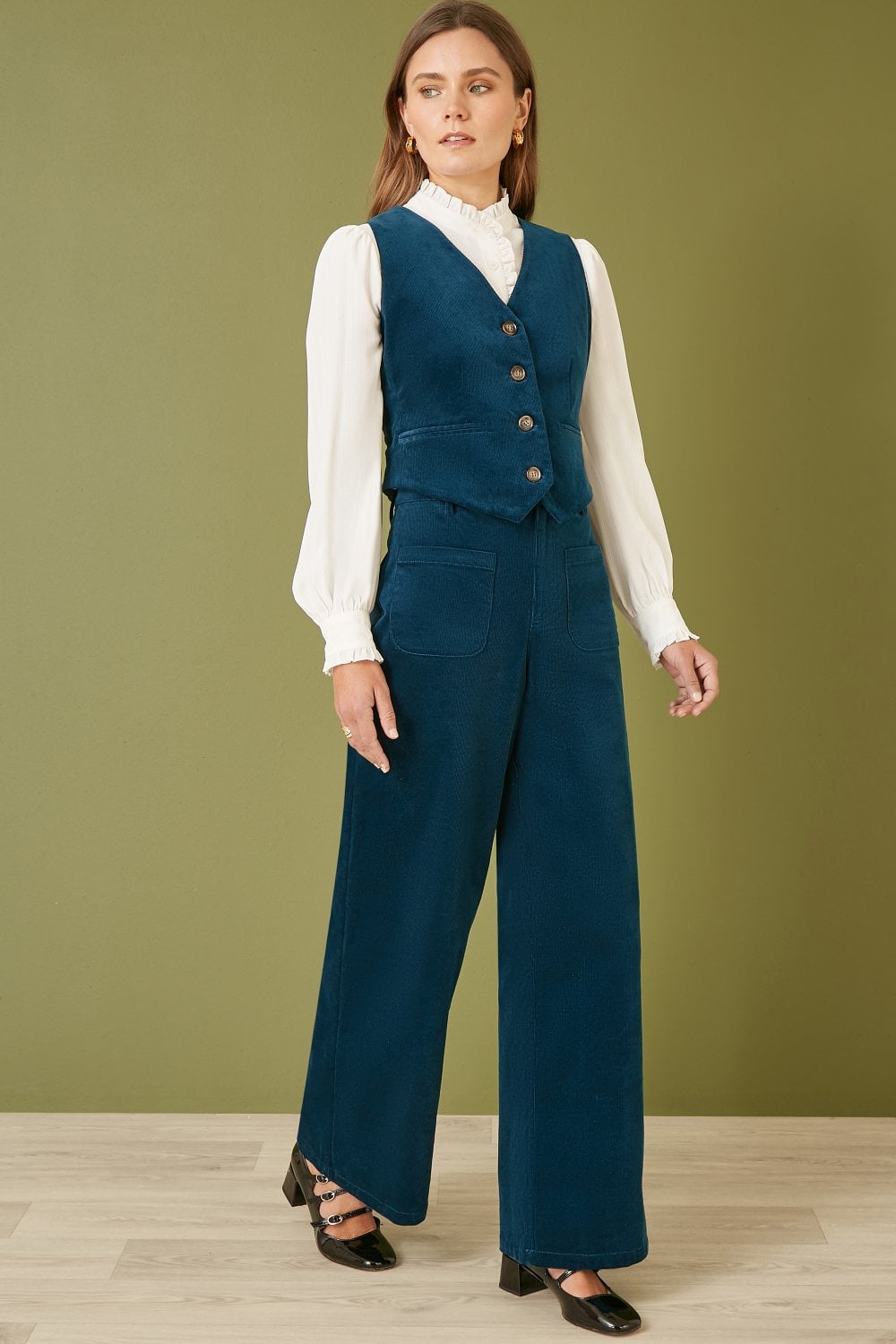 Yumi Teal Cord Waistcoat Yumi