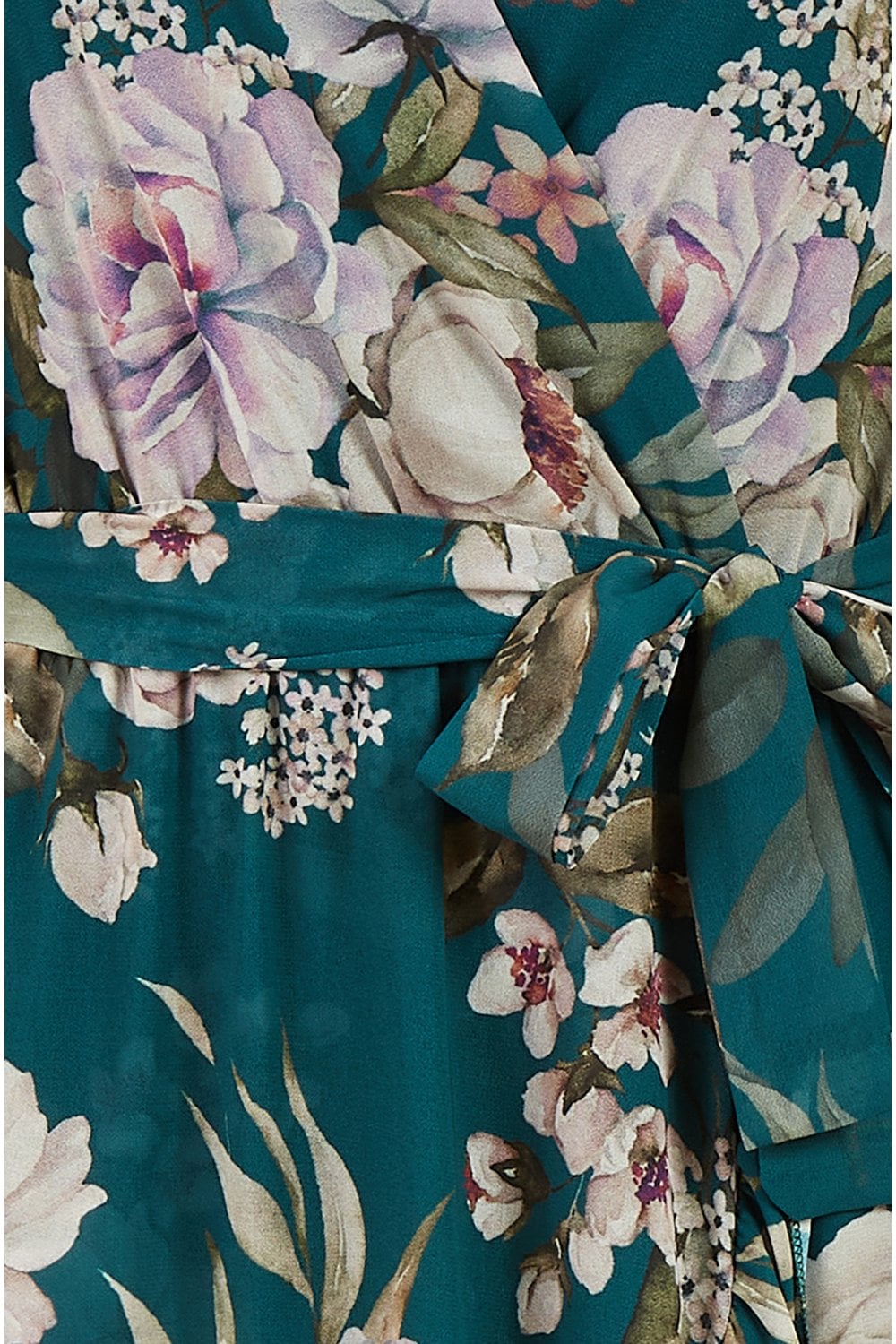 Yumi Teal Floral Wrap Midi Dress With Frill Yumi