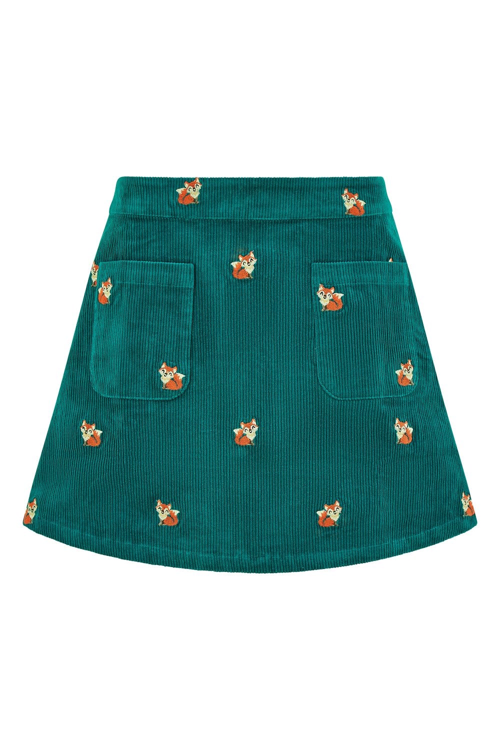 Yumi Teal Fox Embroidered Cord Mini Skirt Yumi