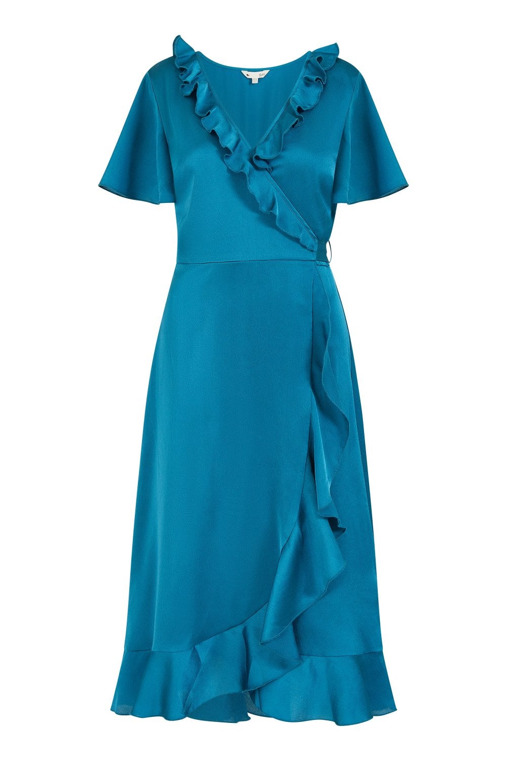 Yumi Teal Satin Wrap Midi Dress Yumi