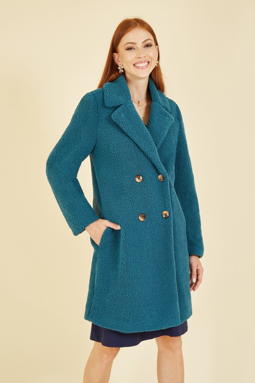 Yumi Teal Teddy Bear Coat Yumi