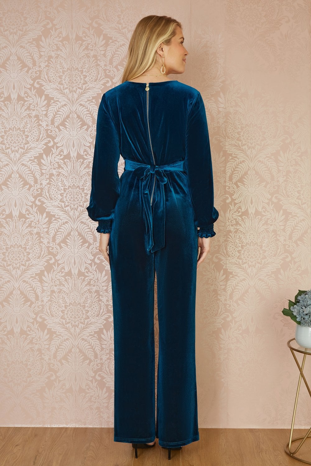 Yumi Teal Velvet Long sleeve Jumpsuit Yumi