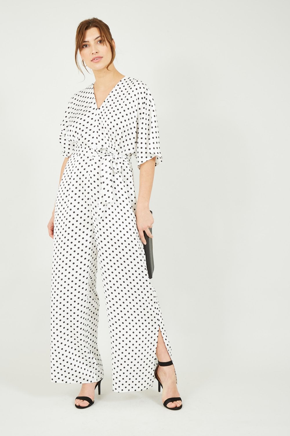 Yumi White And Black Polka Dot Jumpsuit Yumi