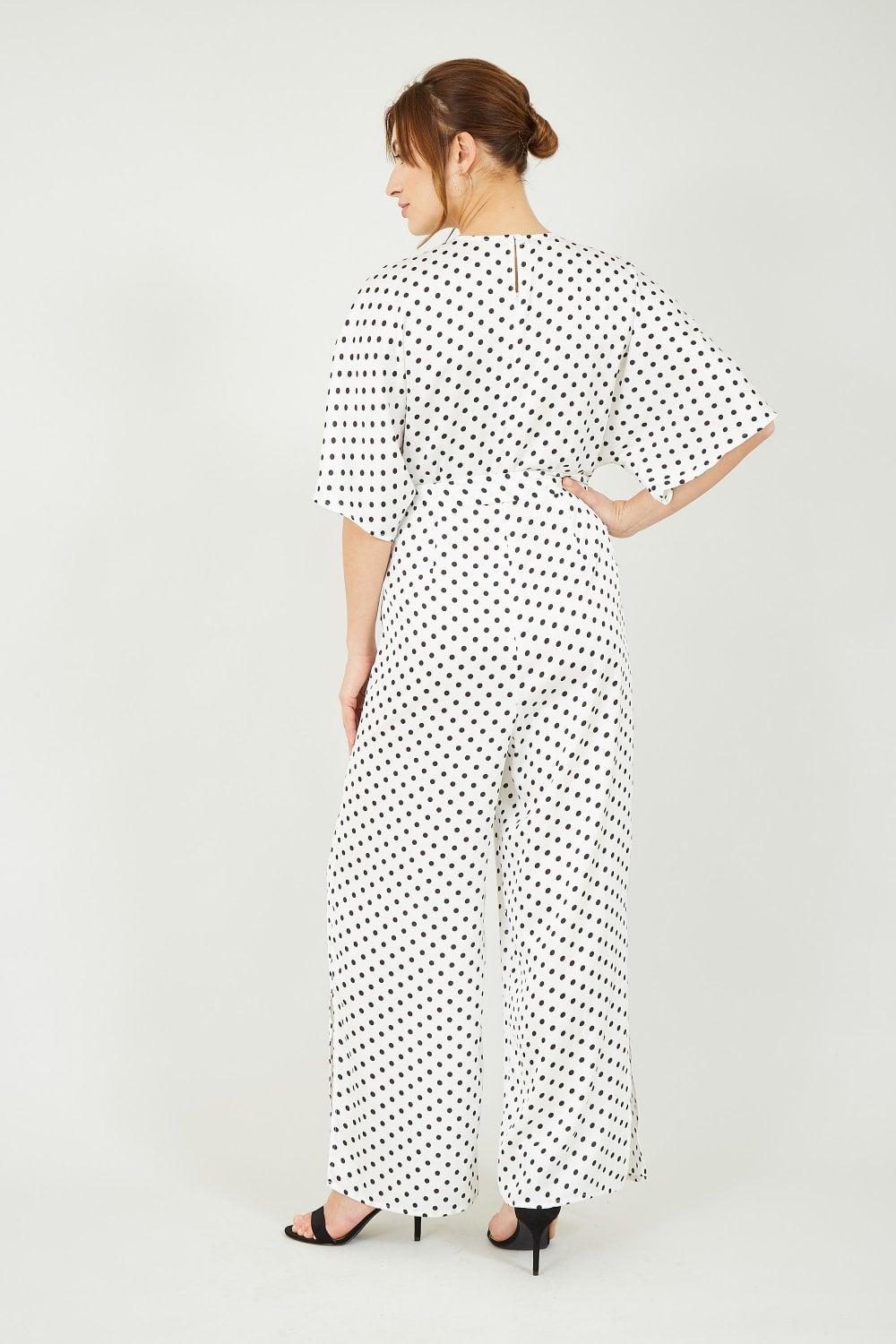 Yumi White And Black Polka Dot Jumpsuit Yumi