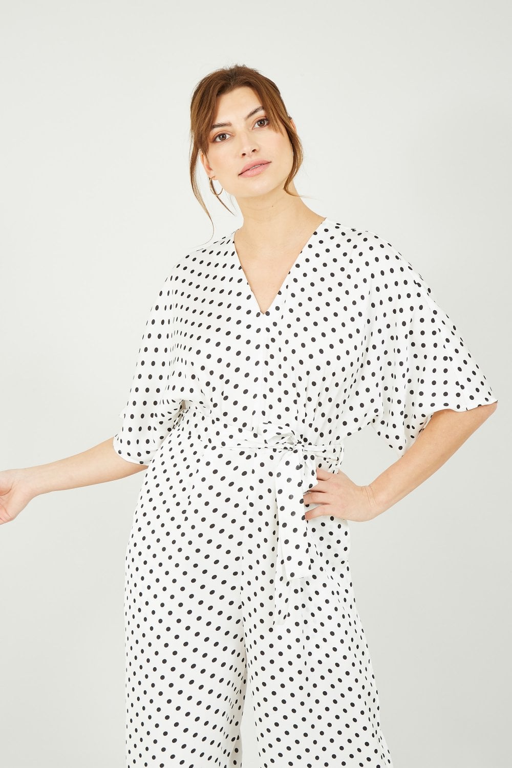 Yumi White And Black Polka Dot Jumpsuit Yumi