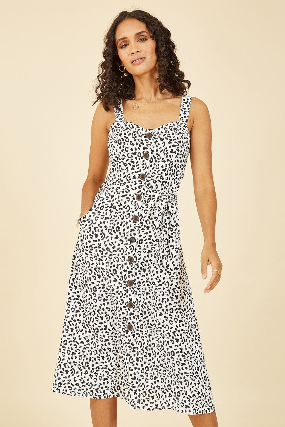 Yumi White Animal Print Button Up Sundress Yumi