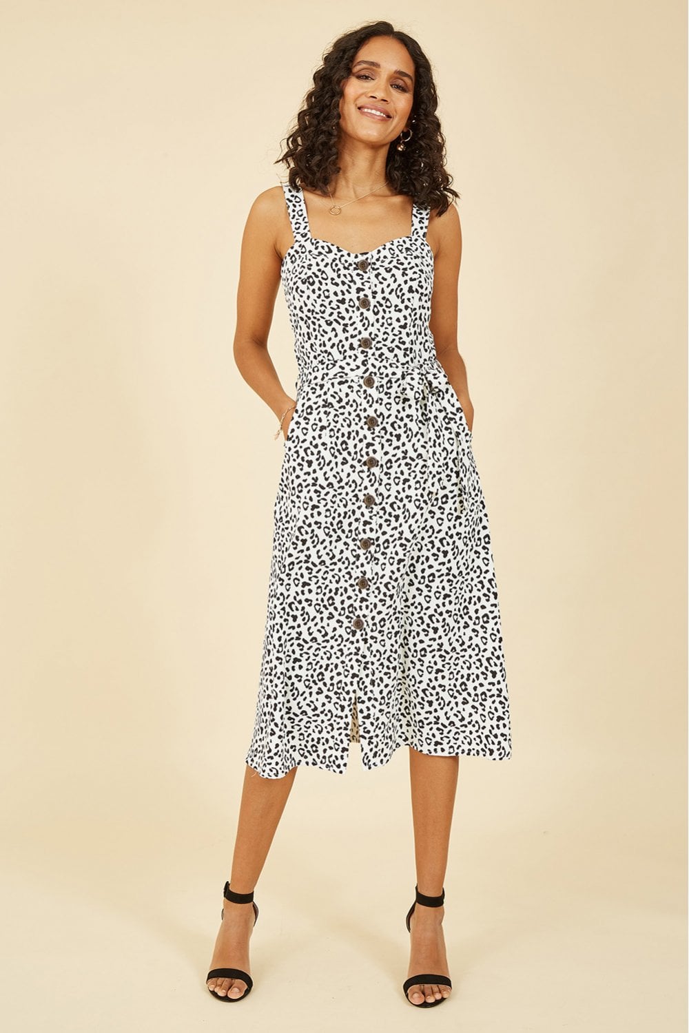 Yumi White Animal Print Button Up Sundress Yumi