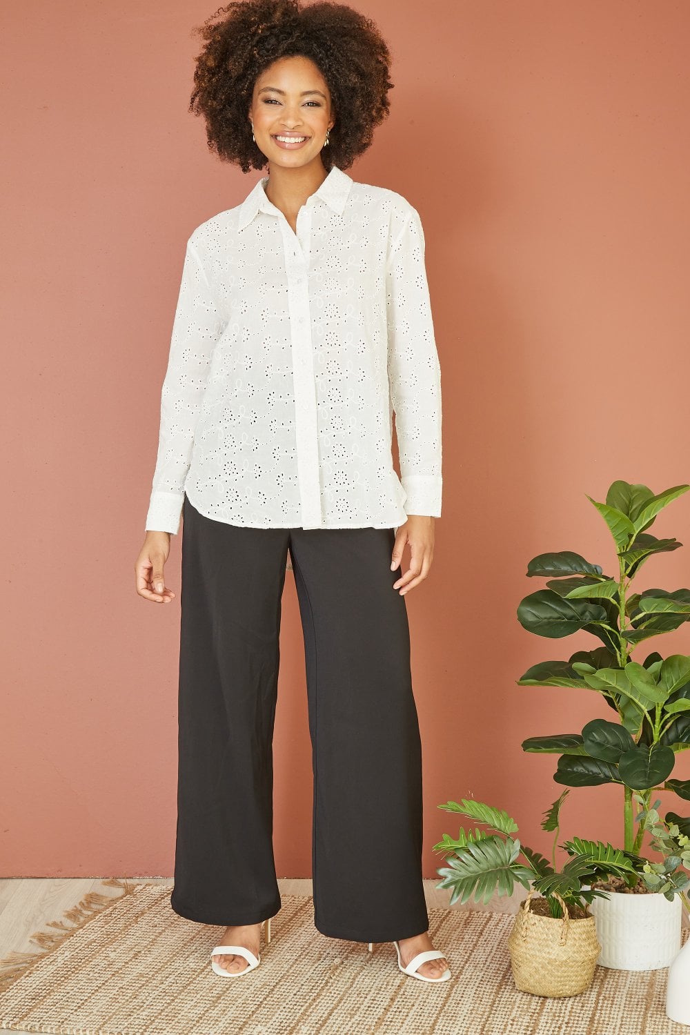 Yumi White Cotton Broderie Anglaise Relaxed Shirt Yumi