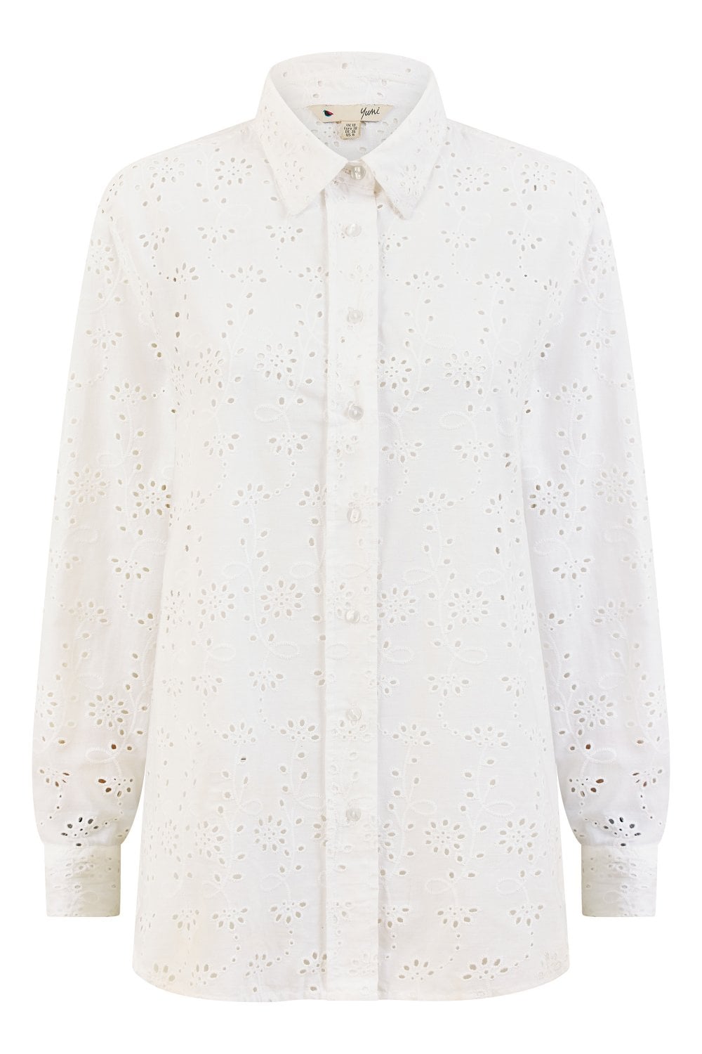 Yumi White Cotton Broderie Anglaise Relaxed Shirt Yumi