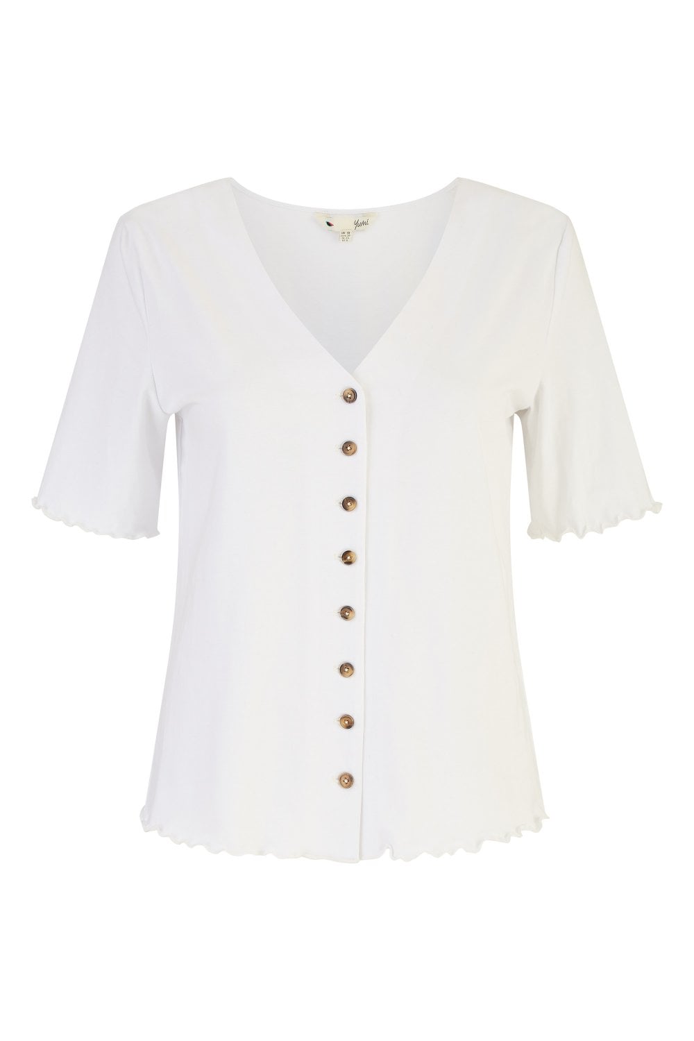 Yumi White Cotton Button Detail T-Shirt Yumi