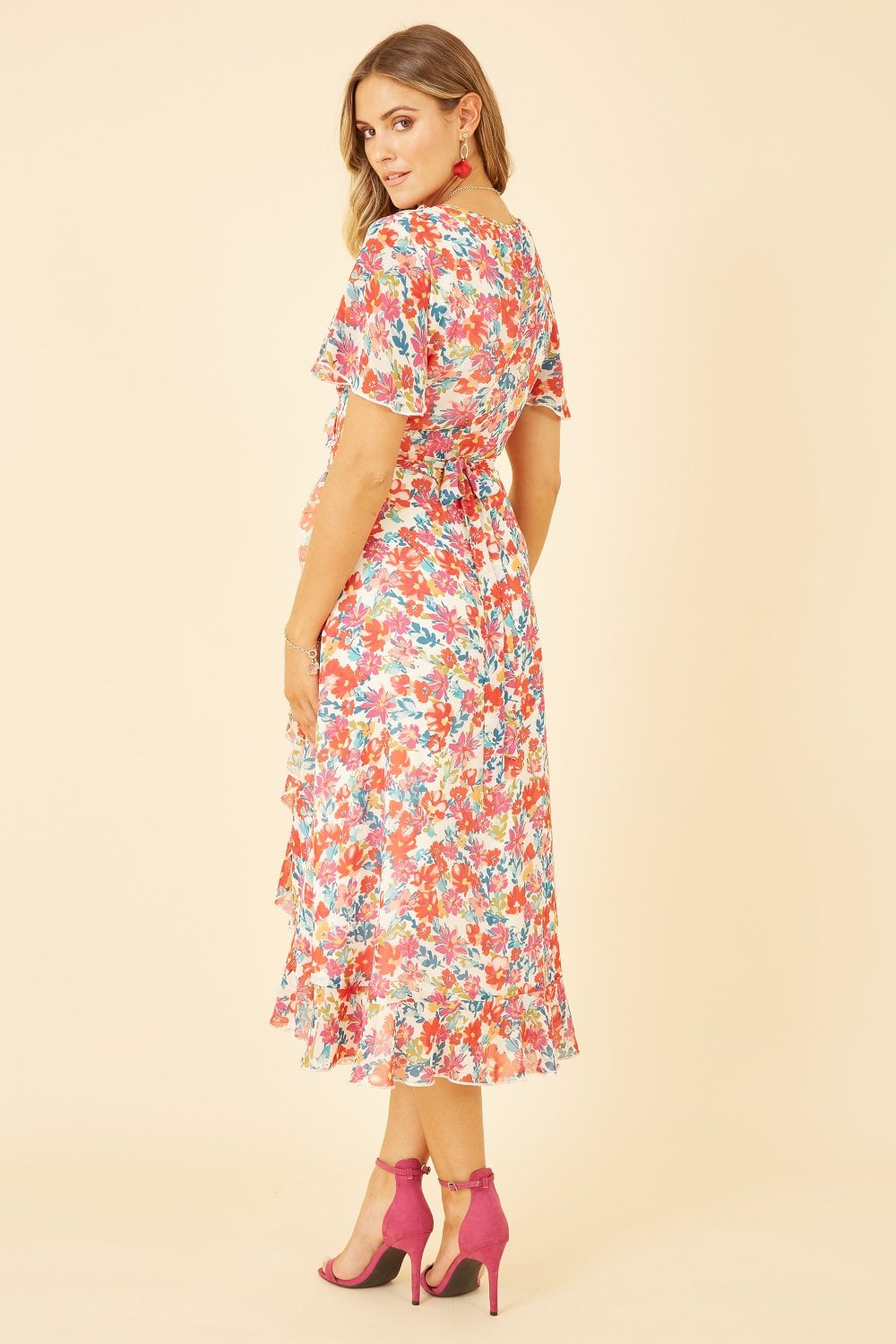 Yumi White Floral Wrap Midi Dress Yumi