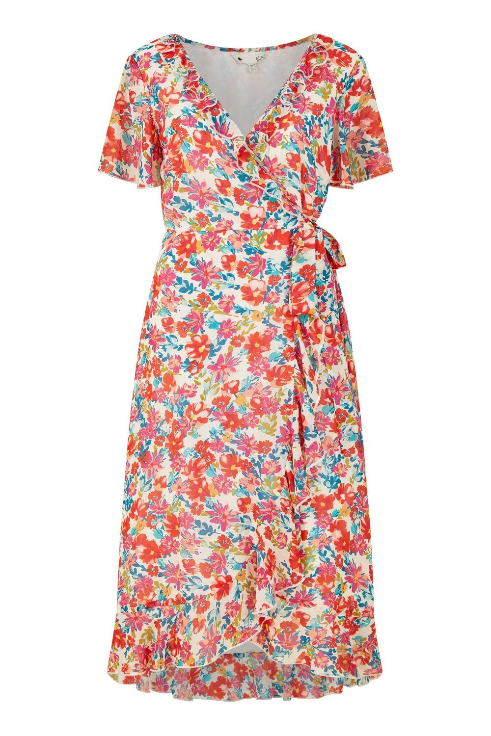 Yumi White Floral Wrap Midi Dress Yumi