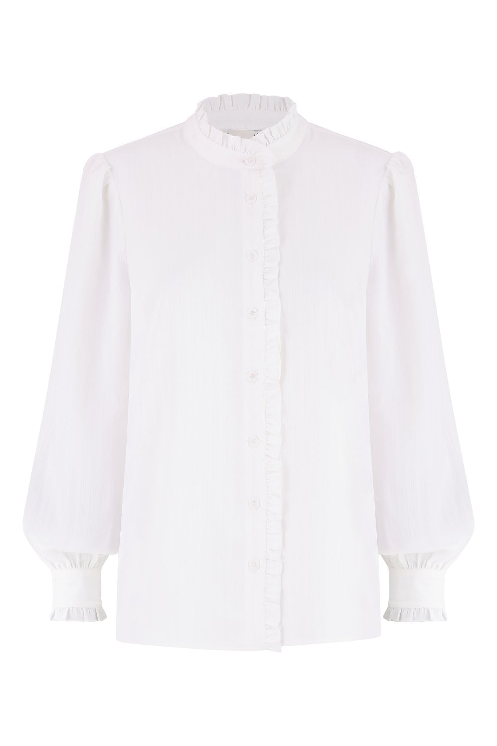 Yumi White Frill High Neck Shirt Yumi