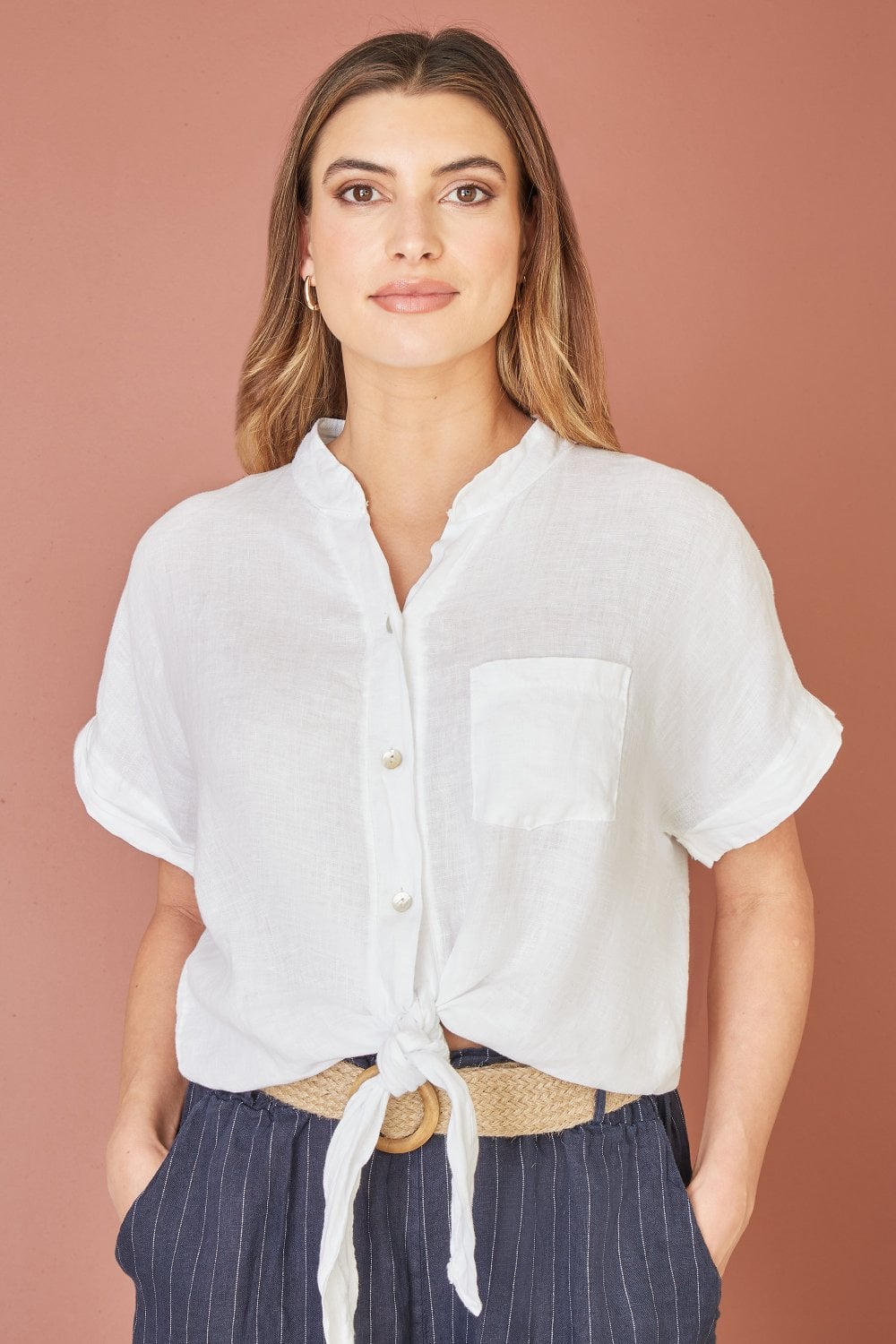 Yumi White Italian Linen Shirt Yumi