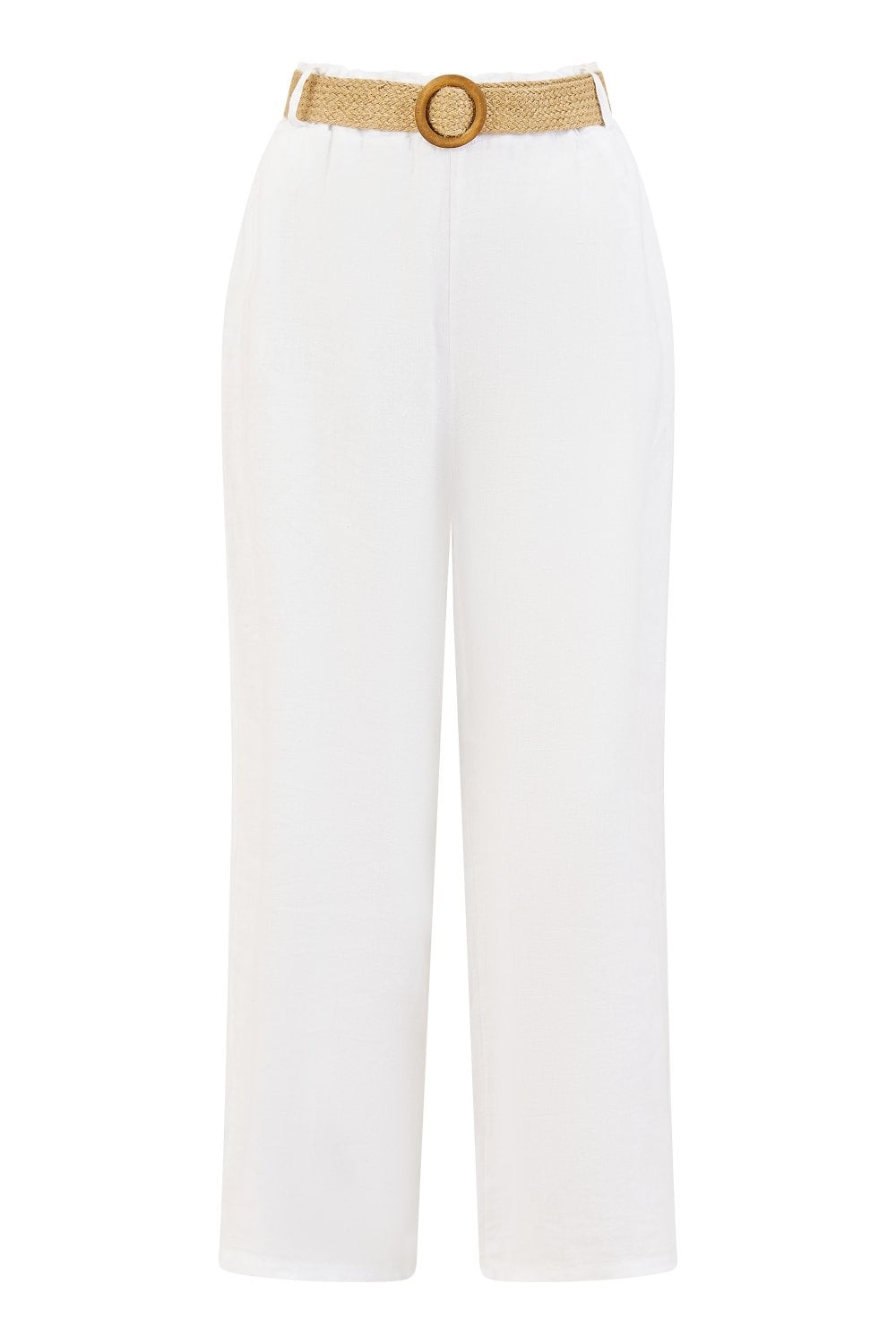 Yumi White Italian Linen Wide Leg Trousers With Belt Yumi