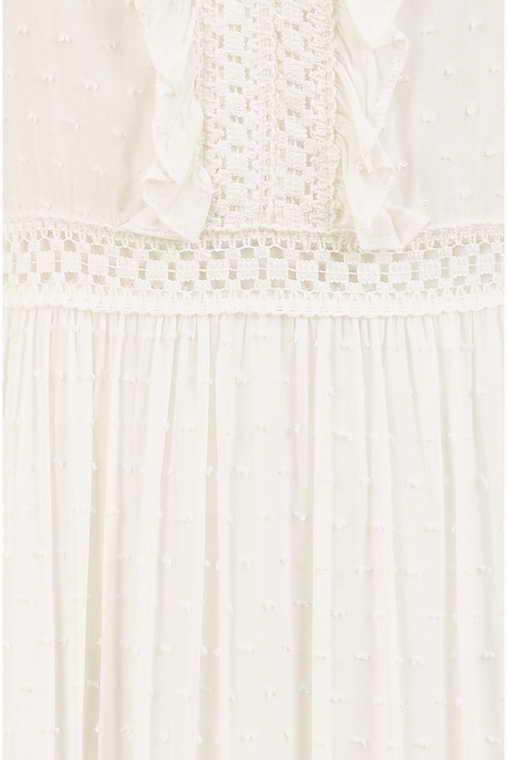 Yumi White Lace And Dobby Cotton Midi Sundress Dress Yumi