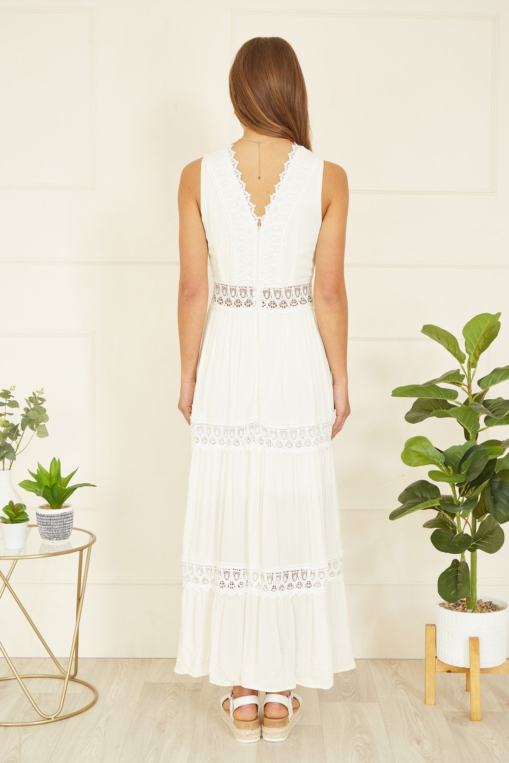 Yumi White Lace Trim Cotton Midi Sun Dress Yumi