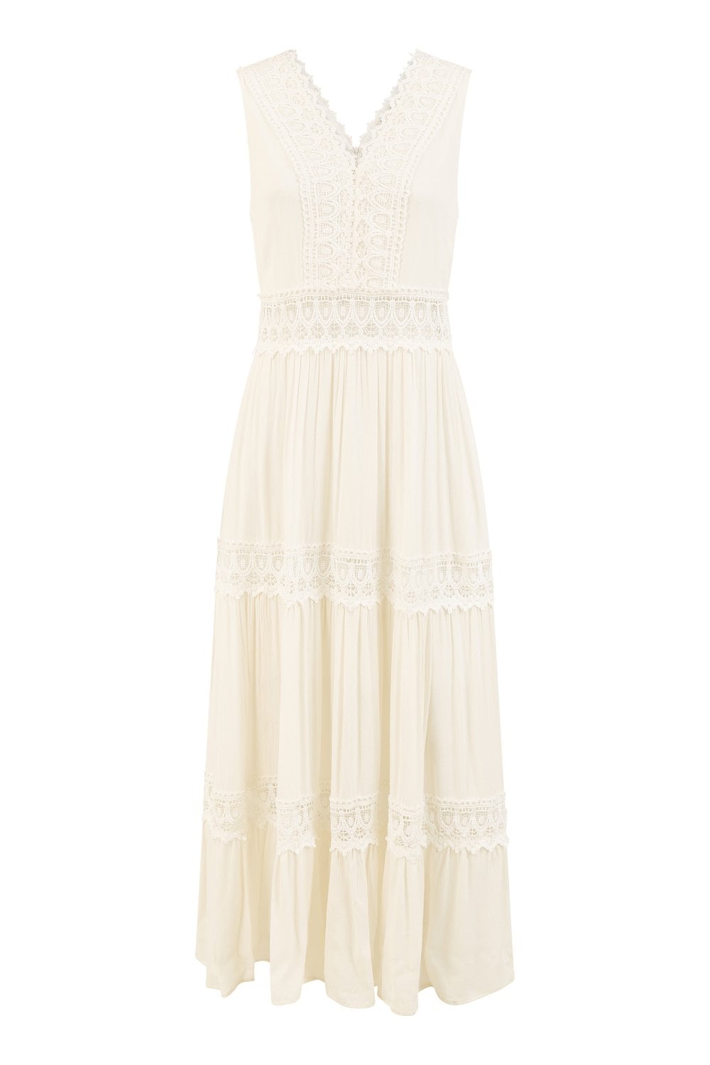 Yumi White Lace Trim Cotton Midi Sun Dress Yumi