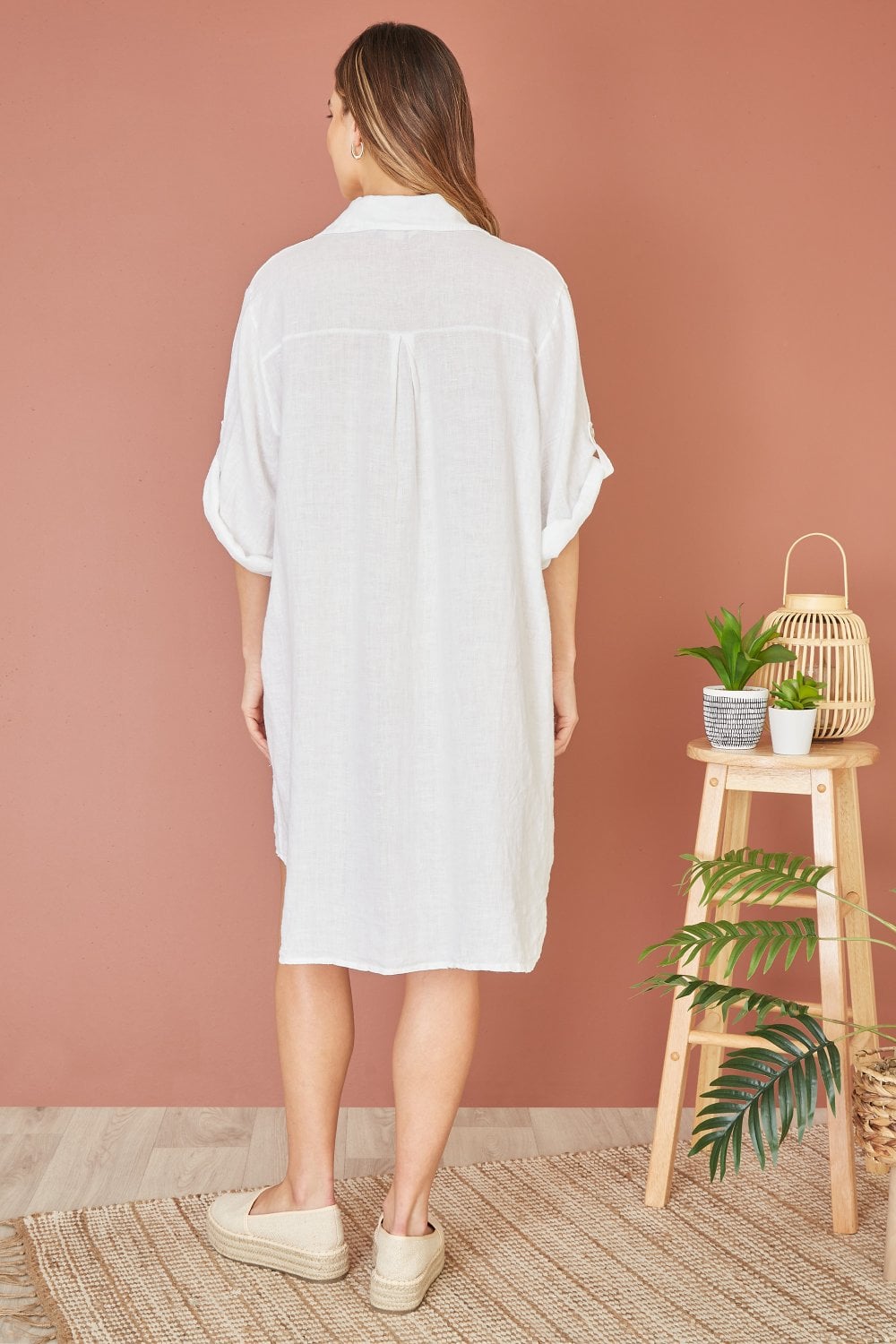 Yumi White Linen Relaxed Fit Longline Shirt Yumi