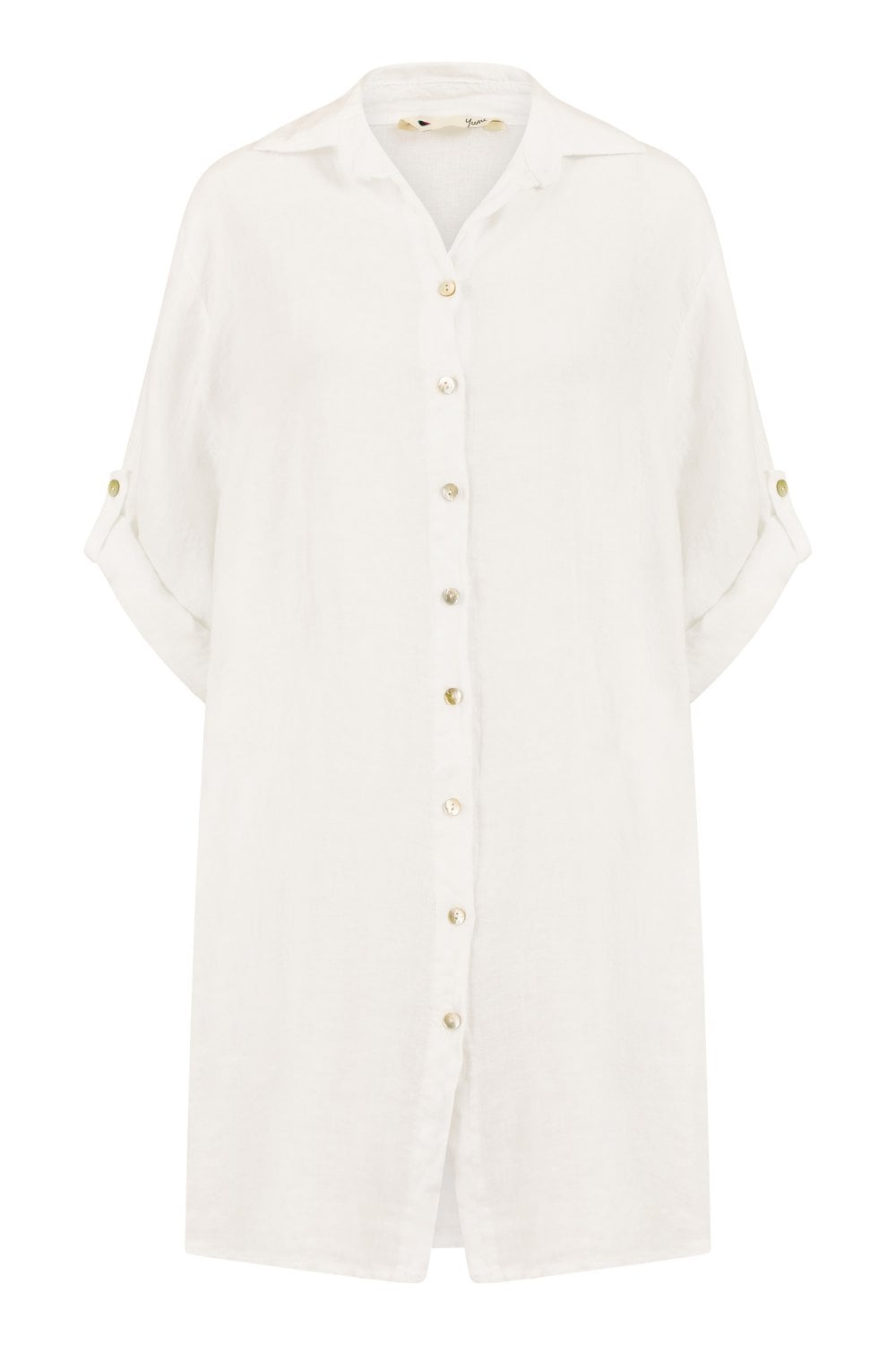 Yumi White Linen Relaxed Fit Longline Shirt Yumi