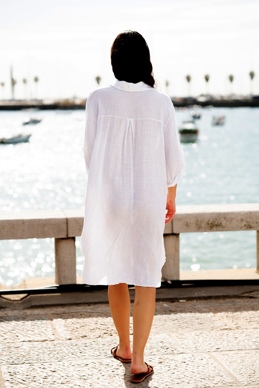 Yumi White Linen Relaxed Fit Longline Shirt Yumi