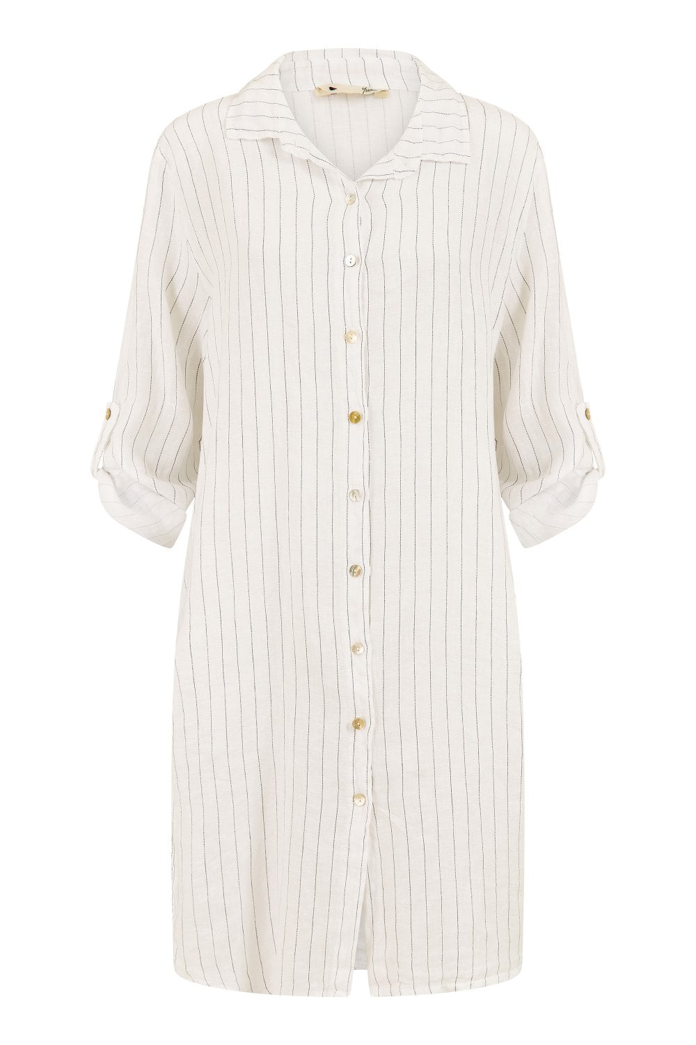 Yumi White Stripe Linen Relaxed Fit Longline Shirt Yumi