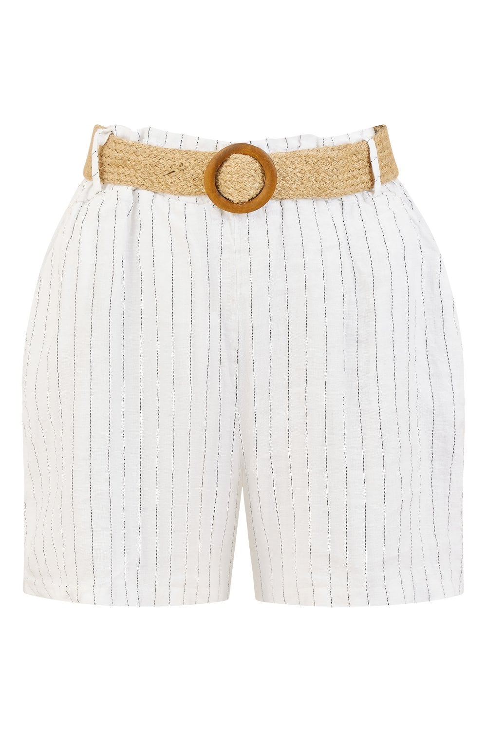 Yumi White Striped Italian Linen Shorts With Belted Yumi