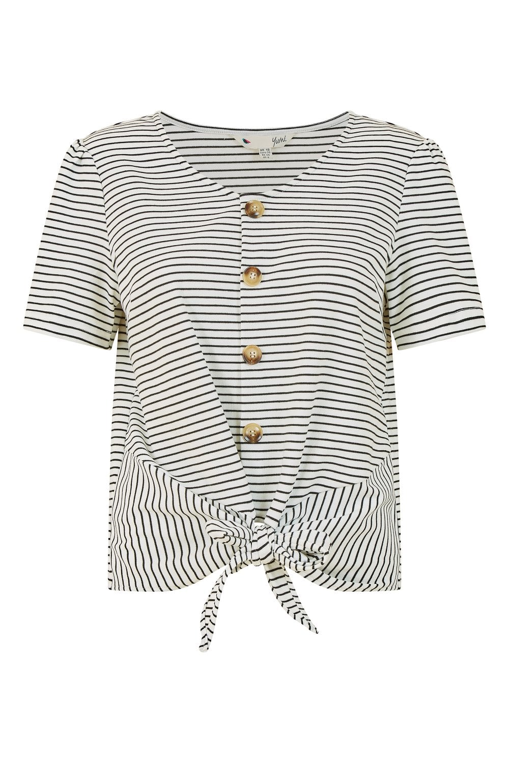 Yumi White Striped Jersey Button Detail Top Yumi