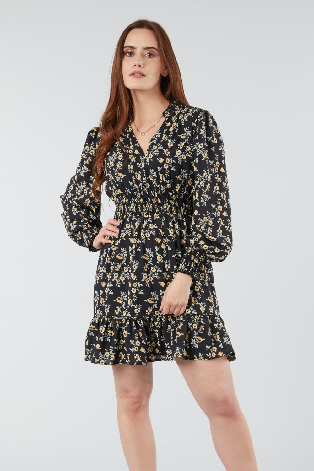 Floral Print Shirred Waist Dress - New In from Yumi Clothing UK