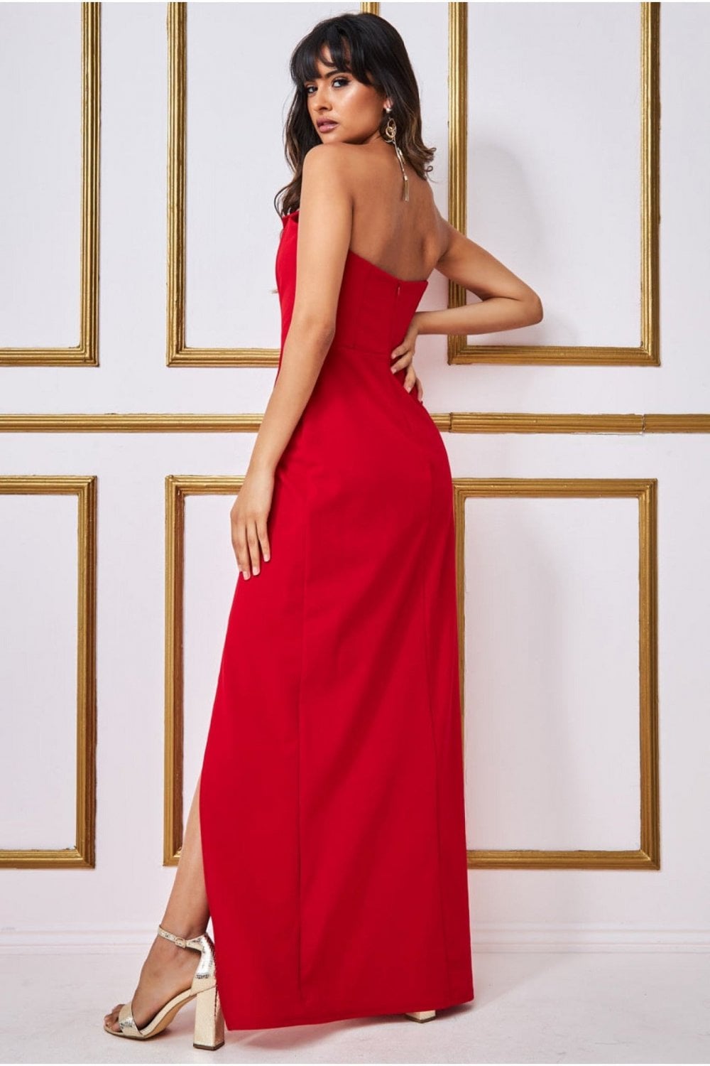 Goddiva Bardot Scuba Jumpsuit - Red - Sale from Yumi UK