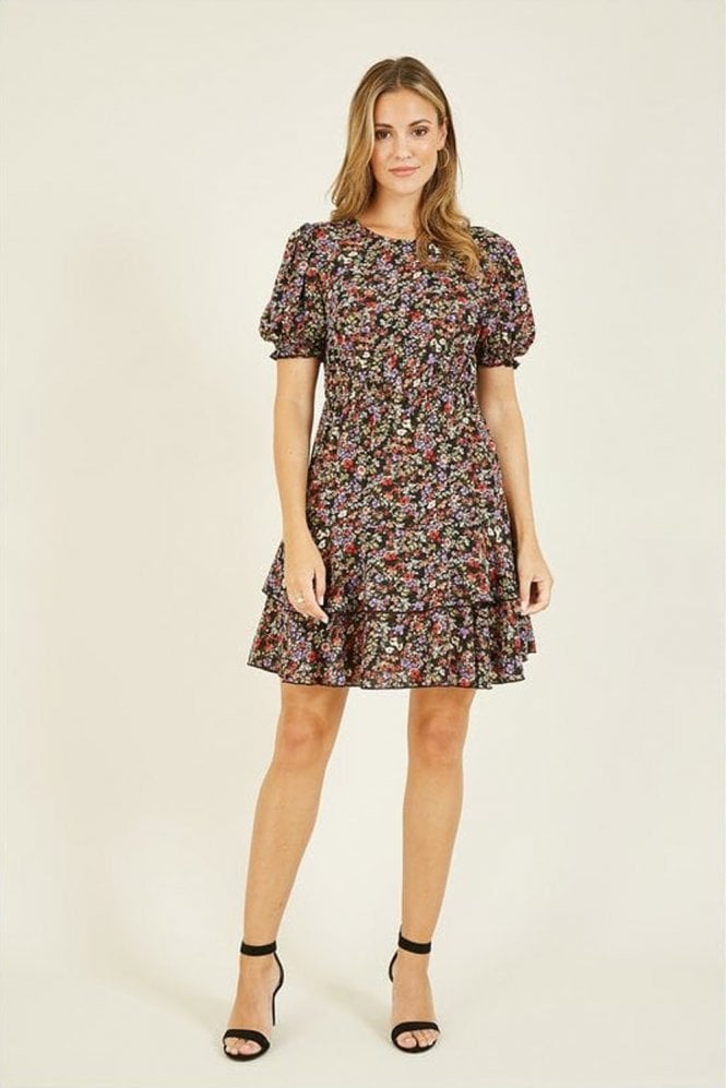 Mela Ditsy Print Skater Dress With Frill Detail Yumi 