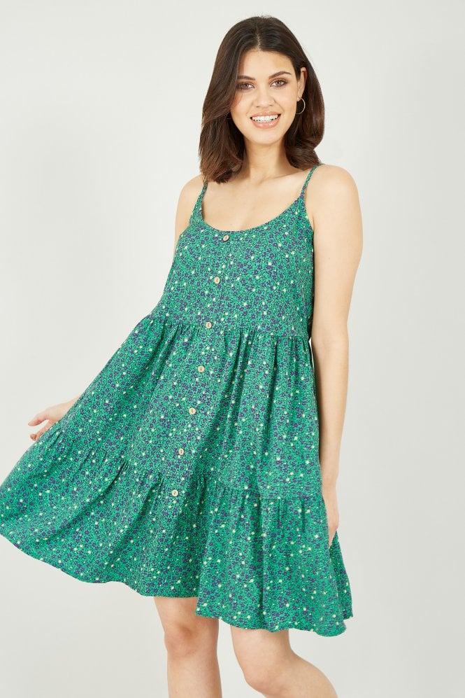 Mela Green Ditsy Floral Tiered Dress | Mela