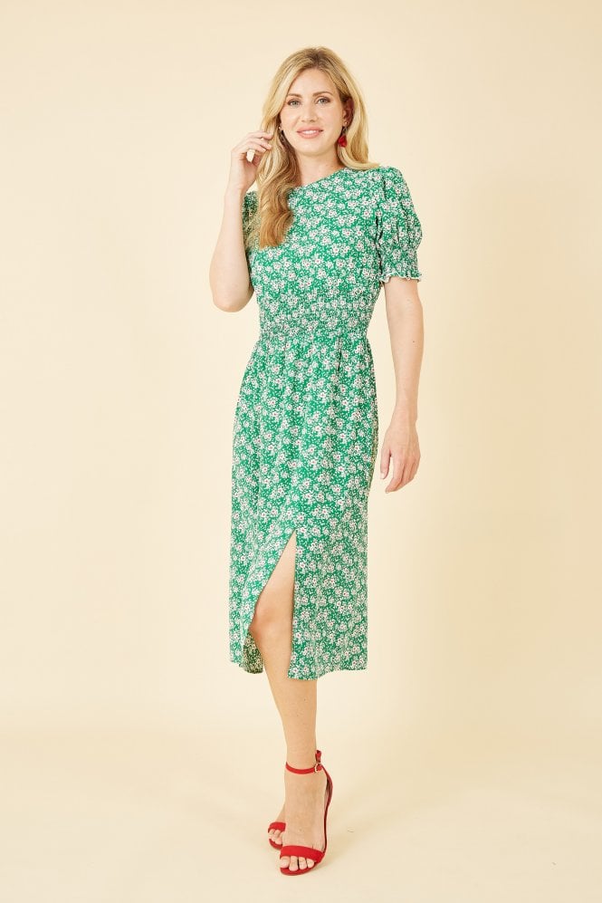 Ditsy Floral Print Shirred Waist Dress