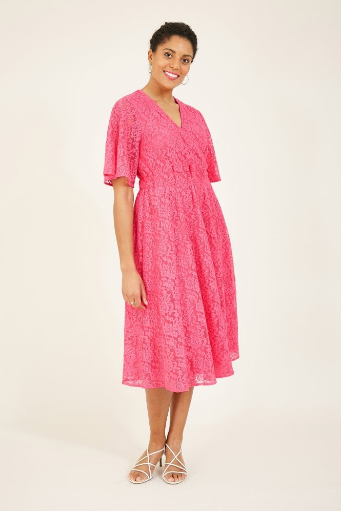 Pink Lace Midi Wrap Dress Yumi 8958