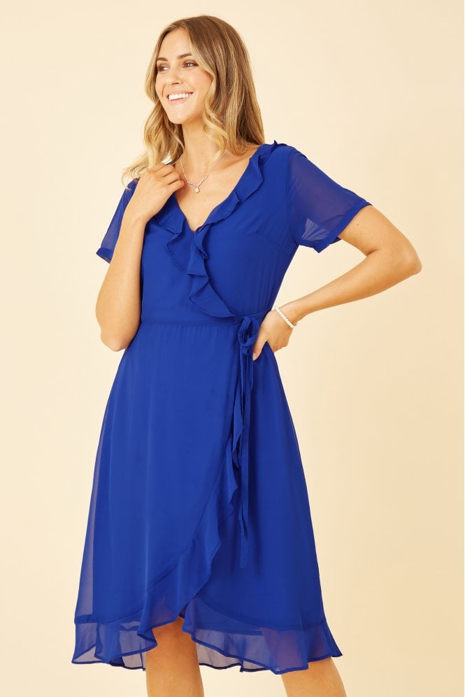 Yumi Blue Frill Wrap Dress | Yumi