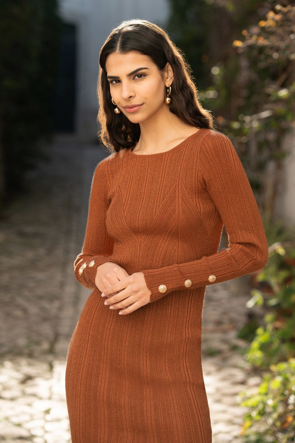 Brown knit dress deals