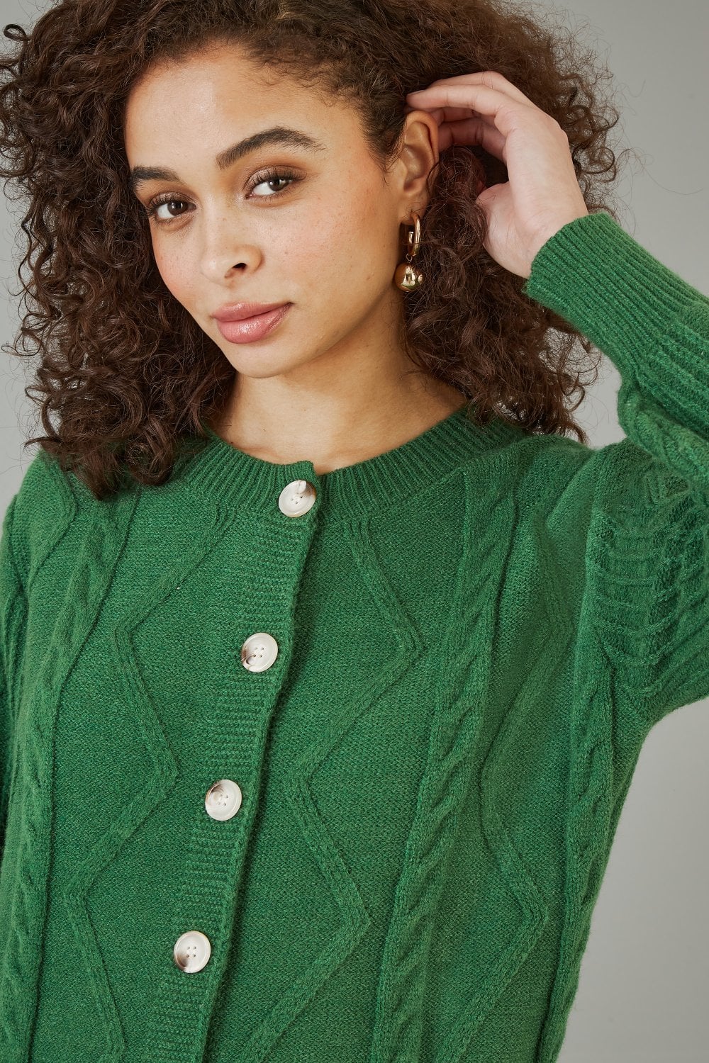 Yumi Green Chunky Cable Knit Cardigan