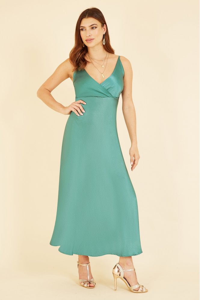 Yumi Green Satin Strappy Wrap Dress Yumi 6391