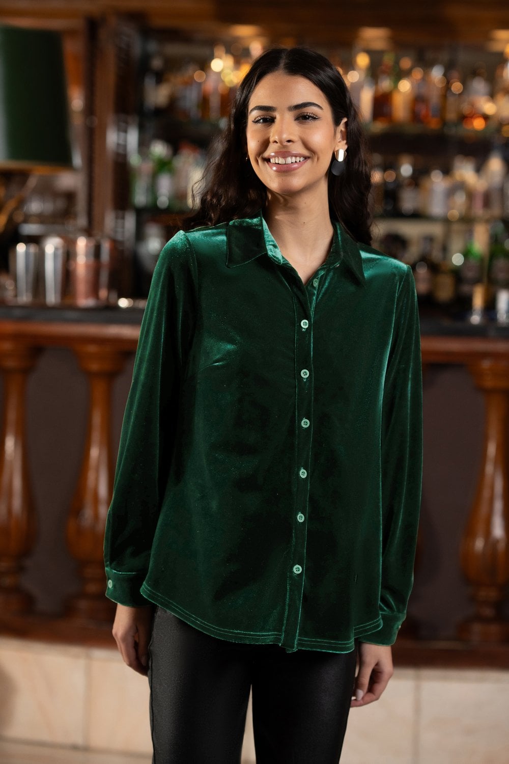 Yumi Green Velvet Relaxed Fit Shirt | Yumi