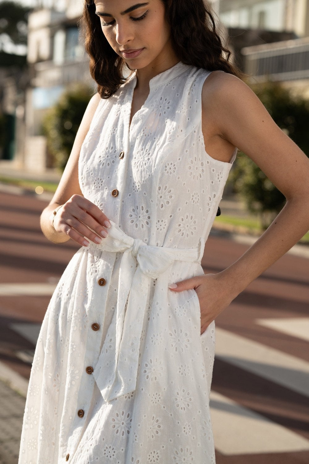 Sleeveless cotton shirt dress online