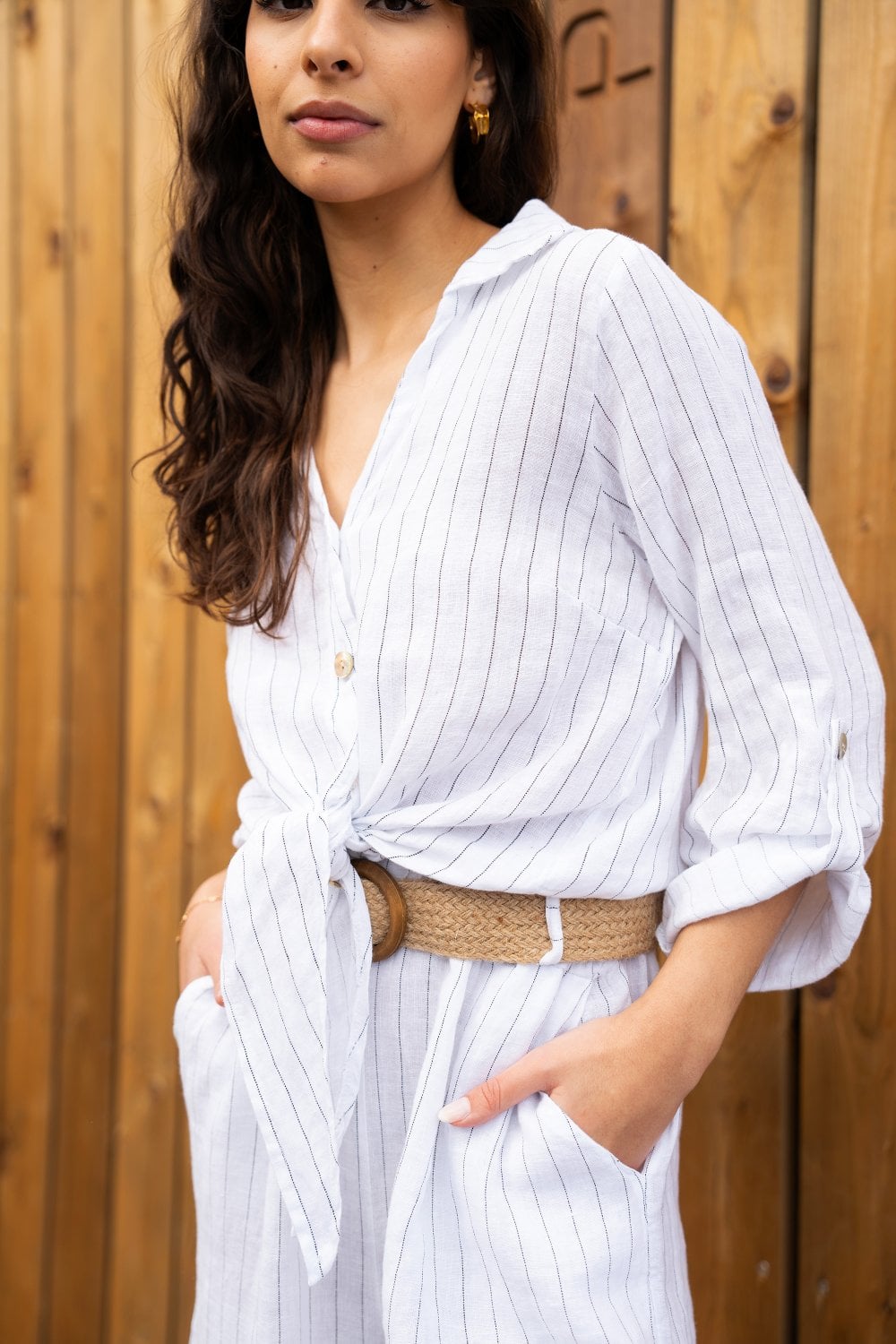 Yumi White Striped Italian Linen Shirt | Yumi